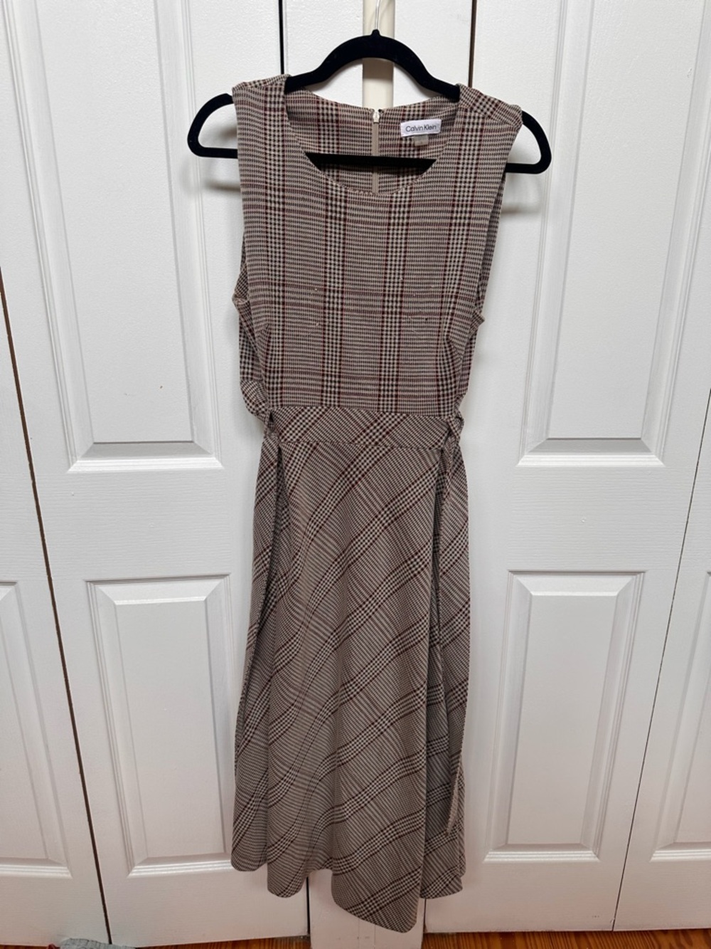 Calvin Klein Brown Plaid Sleeveless Midi Dress